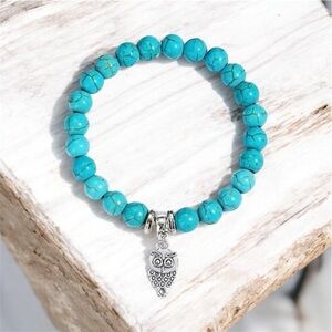 NWT Owl Charm Turqoise Bead Stretch Bracelet